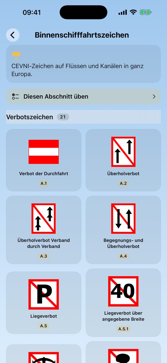 Offizielle CEVNI-Binnenschifffahrtszeichen