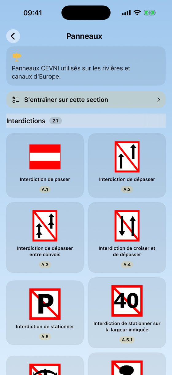Panneaux fluviaux CEVNI officiels