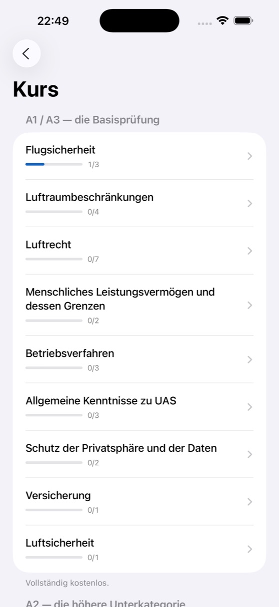 Liste der Fachgebiete des Kurses in We Drone