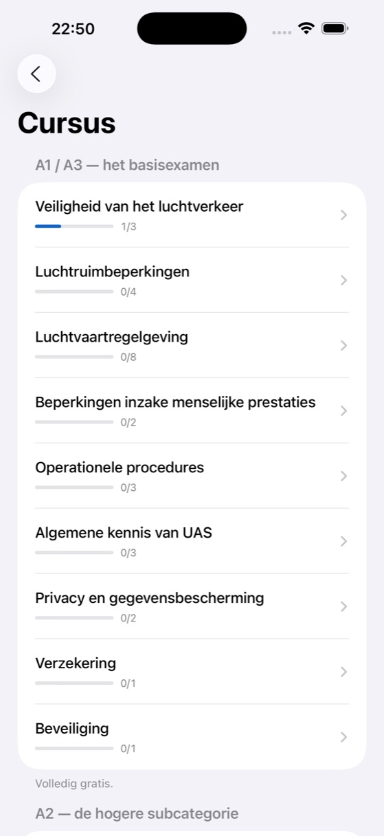 Lijst van de vakgebieden van de cursus in We Drone