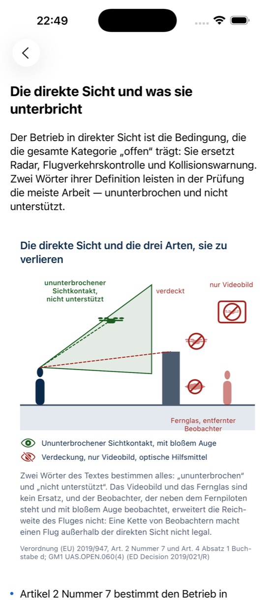 We-Drone-Kurskarte zur direkten Sicht, mit Schaubild