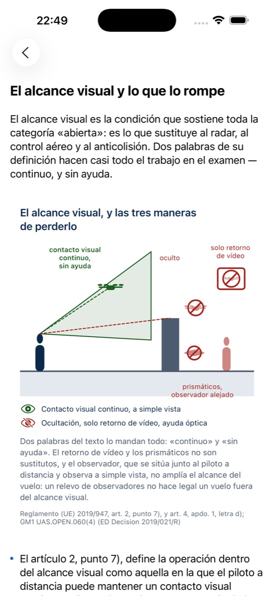 Ficha de curso de We Drone sobre la vista directa, con su esquema
