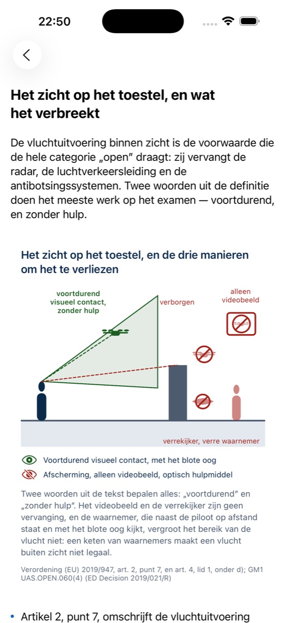 We Drone-cursuskaart over zicht (VLOS), met schema
