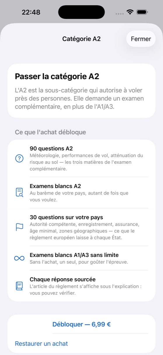 Écran de l'option A2 et de ce que l'achat débloque