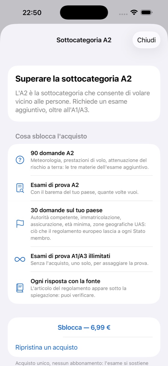 Schermata dell'opzione A2 e di ciò che l'acquisto sblocca