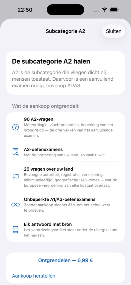 Scherm van de A2-optie en wat de aankoop ontgrendelt