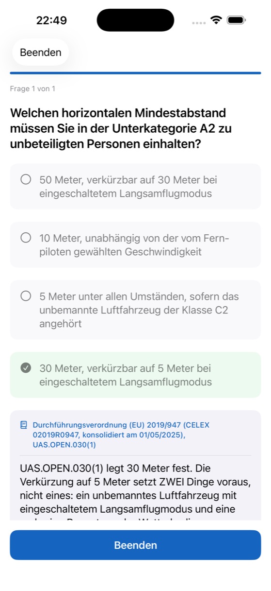 We-Drone-Frage zum horizontalen Abstand in A2, korrigiert, mit Fundstelle
