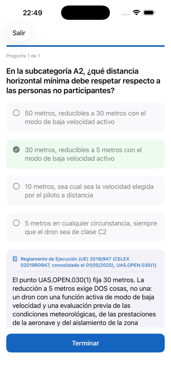 Pregunta de We Drone sobre la distancia horizontal en A2, corregida, con su fuente