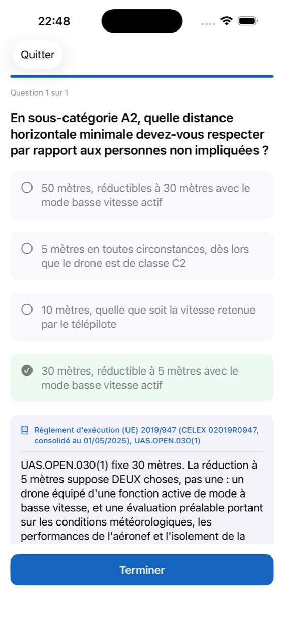 Question We Drone sur la distance horizontale en A2, corrigée, avec sa source