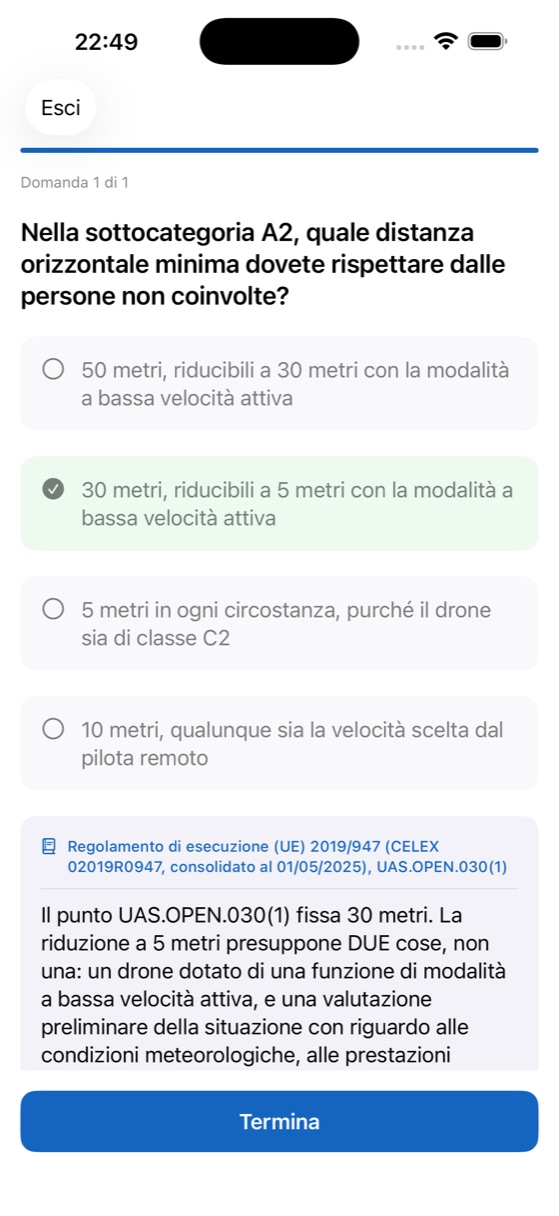 Domanda We Drone sulla distanza orizzontale in A2, corretta, con la fonte